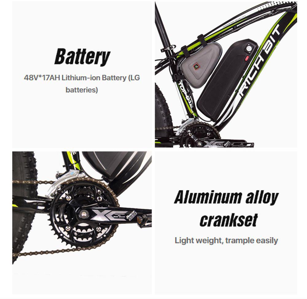 RICH BIT TOP-022 Electric Mountain Bike 26'' Tires 1000W Motor 35km/h Max Speed Up To 60km Range Dual Disc Brake LCD Display - Black Yellow