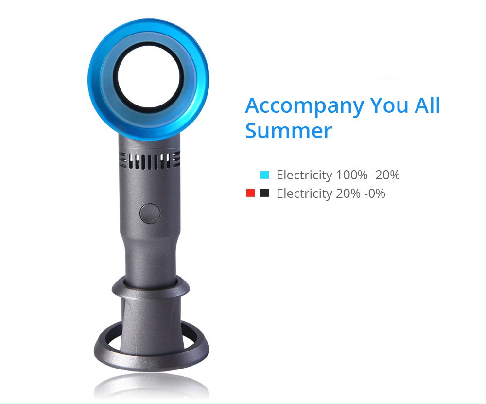 Portable Handheld Leafless Fan Manual Button USB Charging 2000mAh Battery Three Wind Speeds Detachable Base Summer Cool Down - Silver