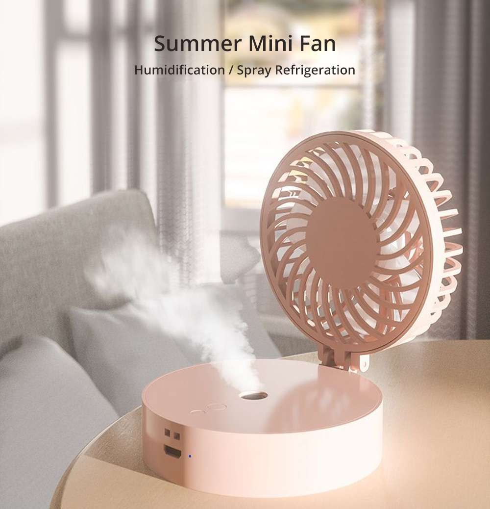 Mini Portable Handheld Spray Small Fan Hanging Neck Desktop Humidification USB Charging - Pink