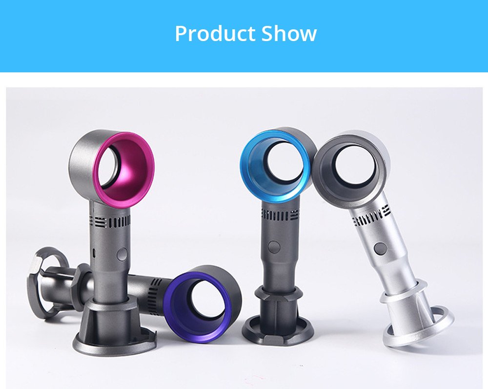 Portable Handheld Leafless Fan Manual Button USB Charging 2000mAh Battery Three Wind Speeds Detachable Base Summer Cool Down - Silver