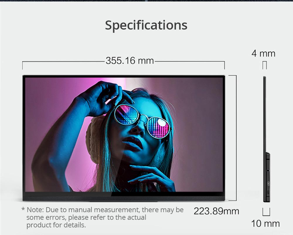 Sculptor MU156LR 15.6" 4K UHD IPS OSD Touch Menu Portable Monitor 72% NTSC HDR Dual Type-C+Mini HDMI Gaming Display Screen For Smartphones Digital Cameras Tablets Laptops Game Consoles - Black