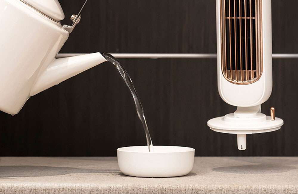 Summer Portable Desktop Spray Tower Fan Humidification Cooling Three Wind Speeds Smart Timing Silent Brushless Motor 220ml Water Tank USB Charging - White