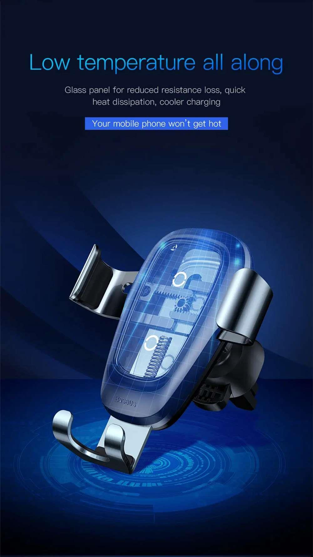 Baseus Qi Wireless Car Fast Charger Gravity Sucker Bracket 10W 360 Degrees Rotary For 4-6.5 Inch Phone - Black