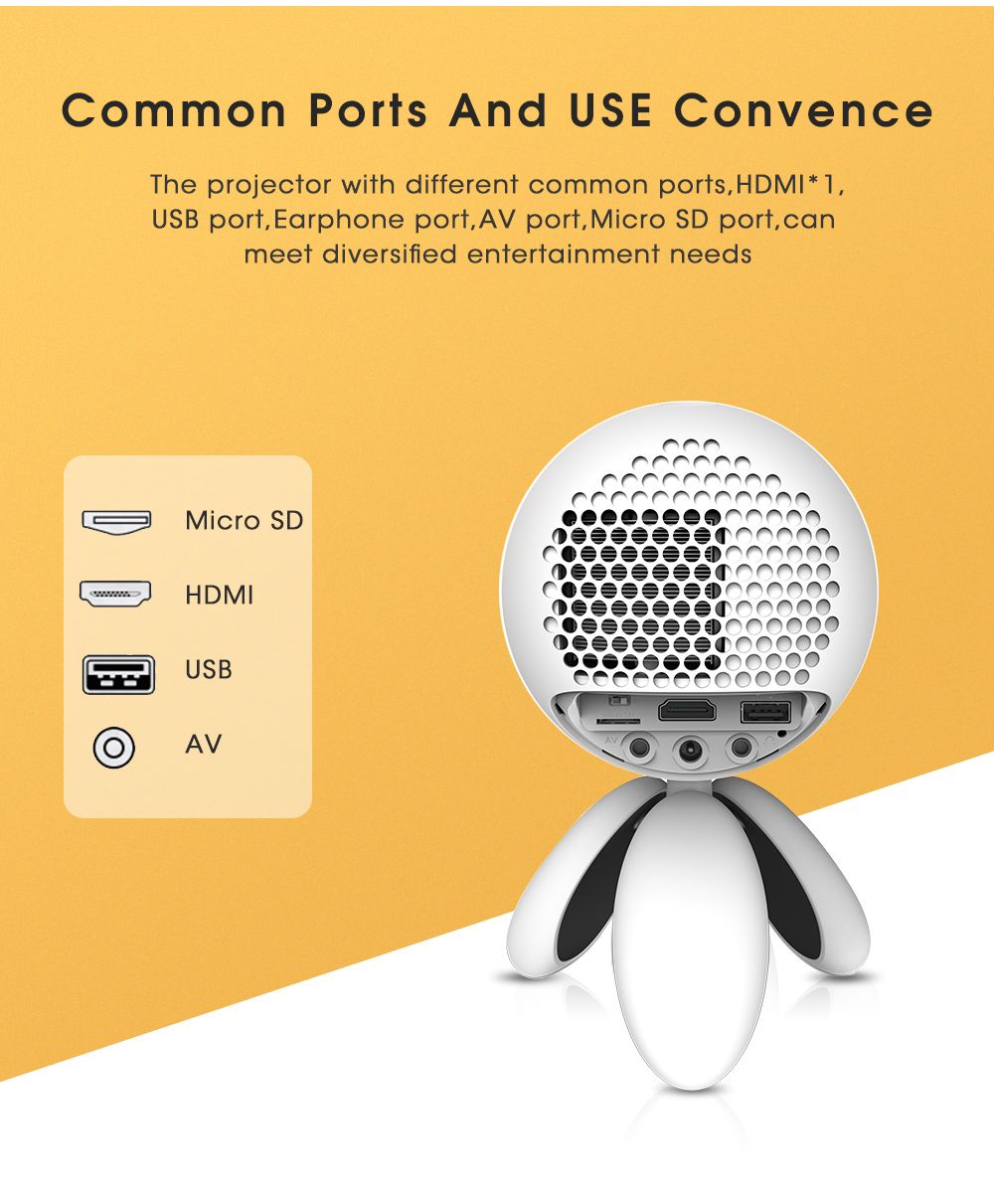 YG220 Mini Pocket Projector 480*320P Supports 1080P HDMI AV SD USB Compatible with Fire TV Stick/PS4/USB/HDMI/SD/AV