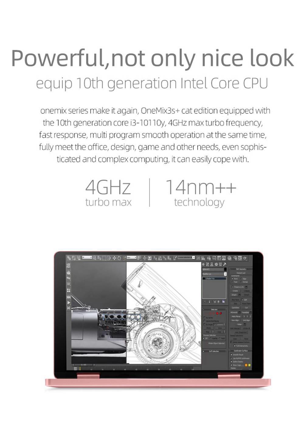 One Netbook One Mix 3S+ Yoga Pocket Laptop Intel Core i3-10110Y 8.4 Inch 2560*1600 IPS Screen 8GB RAM 256GB ROM Backlit Keyboard Windows 10 - Cat Edition