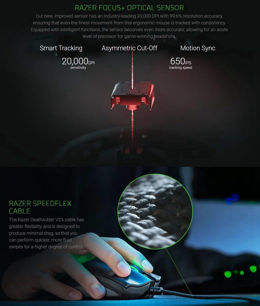 Razer DeathAdder V2 UltraLight Gaming Mouse 8 Programmable Key 20K DPI 5G Optical Sensor - Black