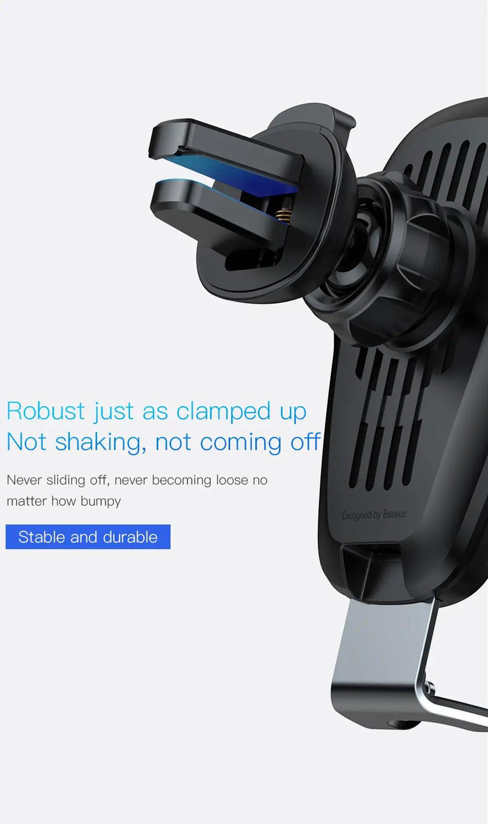 Baseus Qi Wireless Car Fast Charger Gravity Sucker Bracket 10W 360 Degrees Rotary For 4-6.5 Inch Phone - Black