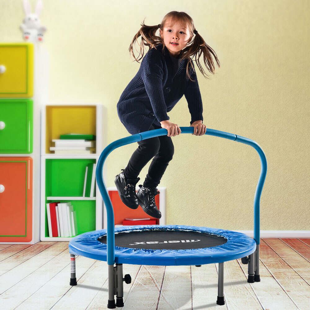 Merax Mini Folding Trampoline Indoor Fitness With Armrests Edge Cover 80KG Max Load - Blue