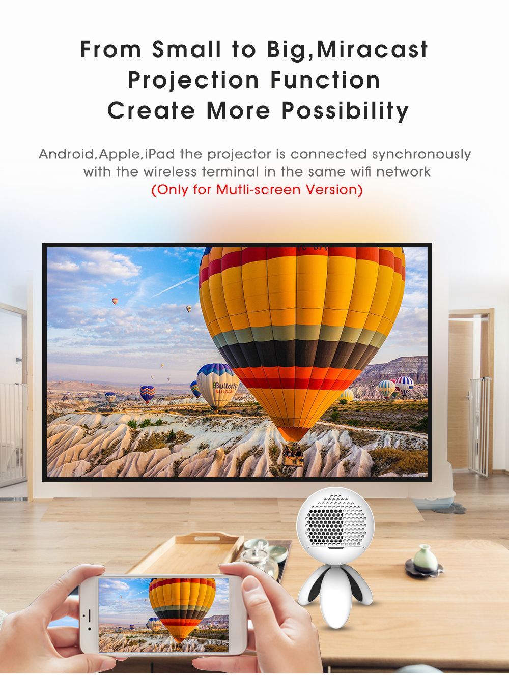 YG220 Mini Pocket Projector 480*320P Supports 1080P HDMI AV SD USB Compatible with Fire TV Stick/PS4/USB/HDMI/SD/AV