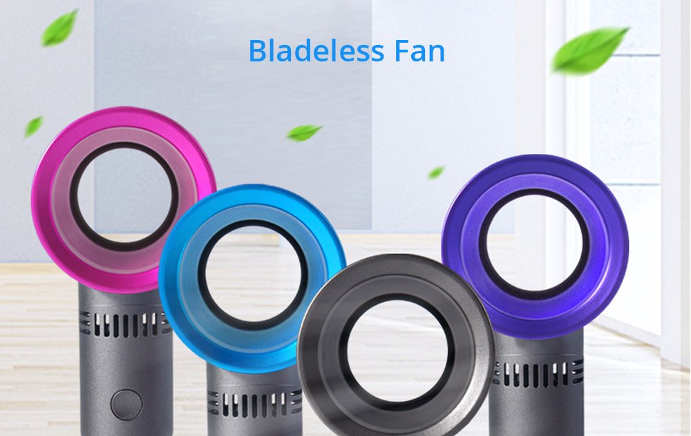 Portable Handheld Leafless Fan Manual Button USB Charging 2000mAh Battery Three Wind Speeds Detachable Base Summer Cool Down - Silver