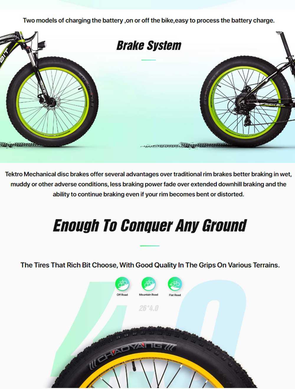 RICH BIT TOP-022 Electric Mountain Bike 26'' Tires 1000W Motor 35km/h Max Speed Up To 60km Range Dual Disc Brake LCD Display - Black Yellow