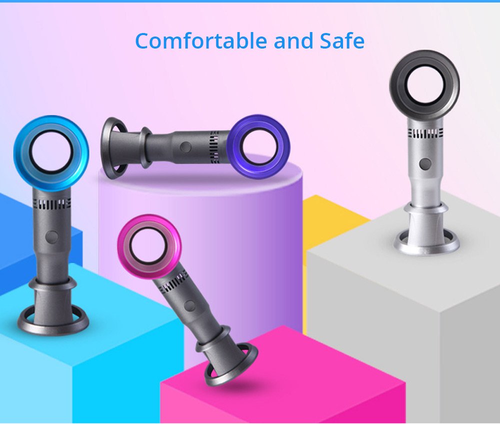 Portable Handheld Leafless Fan Manual Button USB Charging 2000mAh Battery Three Wind Speeds Detachable Base Summer Cool Down - Silver