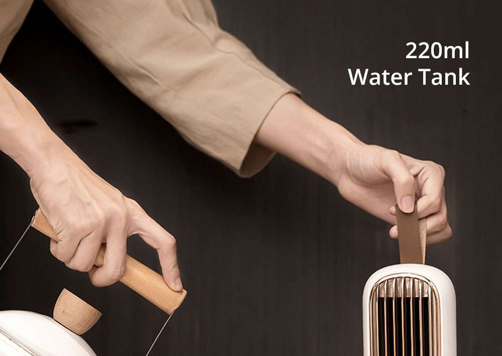 Summer Portable Desktop Spray Tower Fan Humidification Cooling Three Wind Speeds Smart Timing Silent Brushless Motor 220ml Water Tank USB Charging - White
