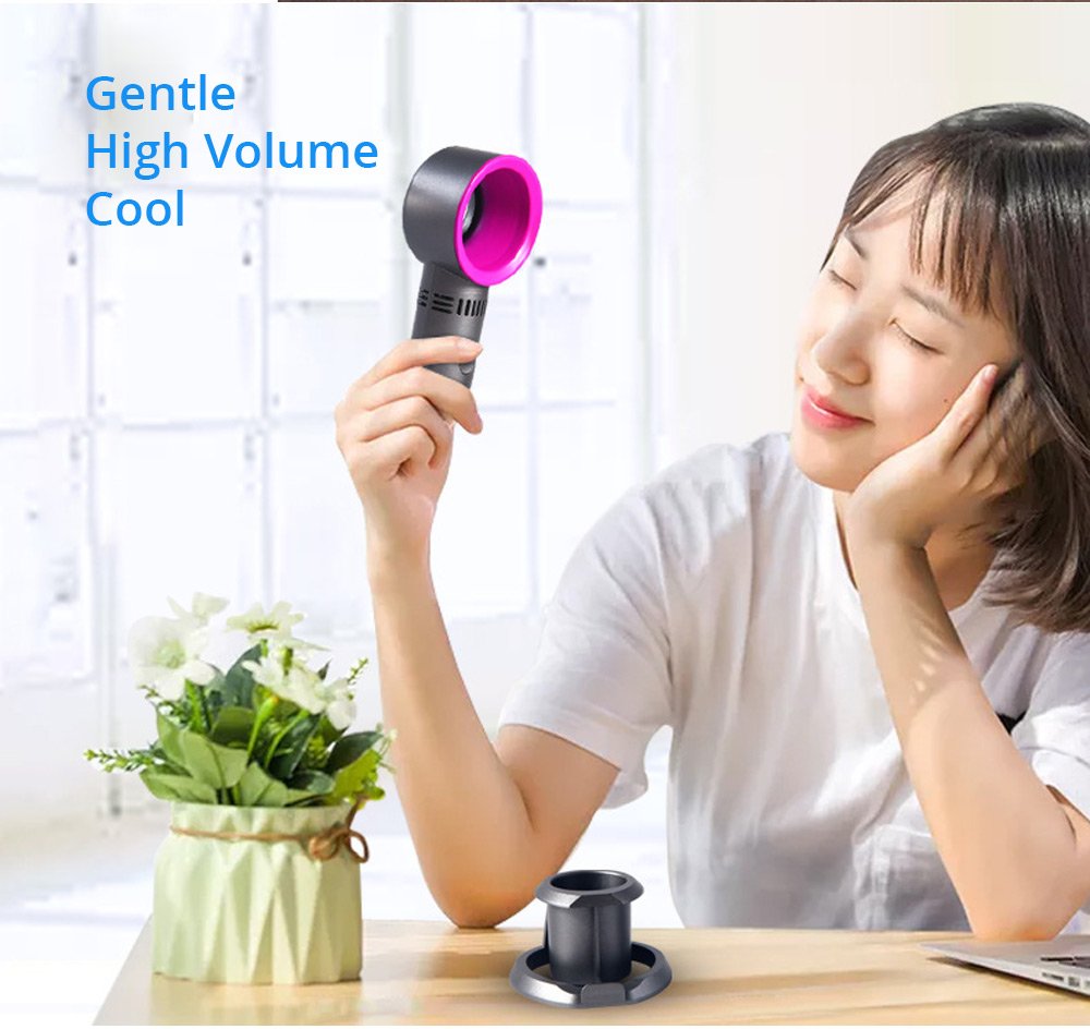 Portable Handheld Leafless Fan Manual Button USB Charging 2000mAh Battery Three Wind Speeds Detachable Base Summer Cool Down - Silver