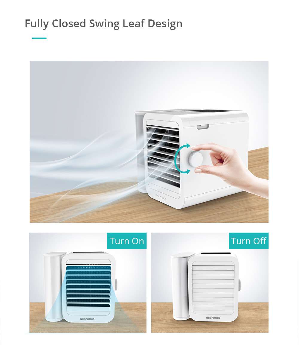 Portable Summer Air Conditioning Fan Refrigeration Humidification Purification Three-in-one Adjustable Wind Speed Angle 1000ml Removable Water Tank USB Type-C Interface - White
