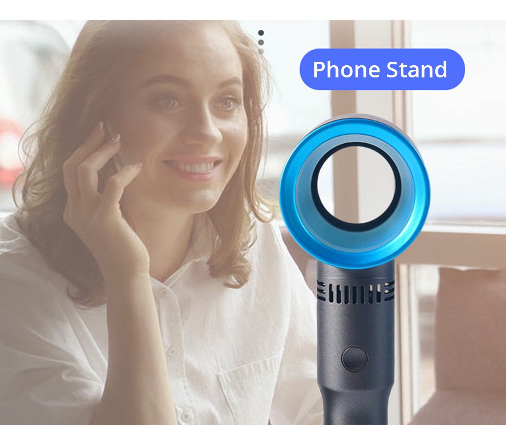 Portable Handheld Leafless Fan Manual Button USB Charging 2000mAh Battery Three Wind Speeds Detachable Base Summer Cool Down - Silver