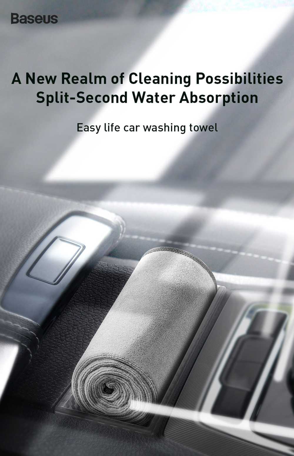 2PCS Baseus Easy Life Car Wash Towel 40 x 40cm Superfine Fiber Automatic Cleaning - Gray