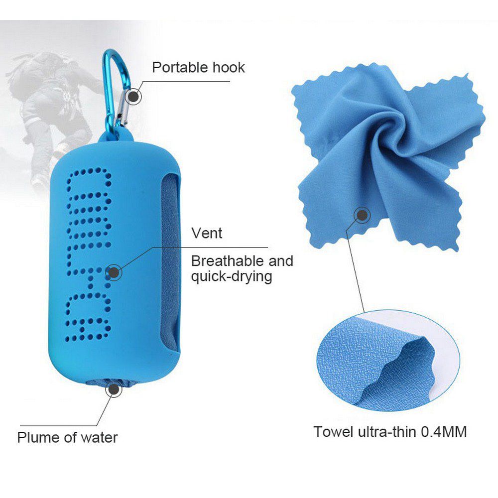 30 x 100cm Portable Quick-drying Cooling Towel Superfine Fiber With Silicone Sleeve For Travel Outdoor Fitness - Blue