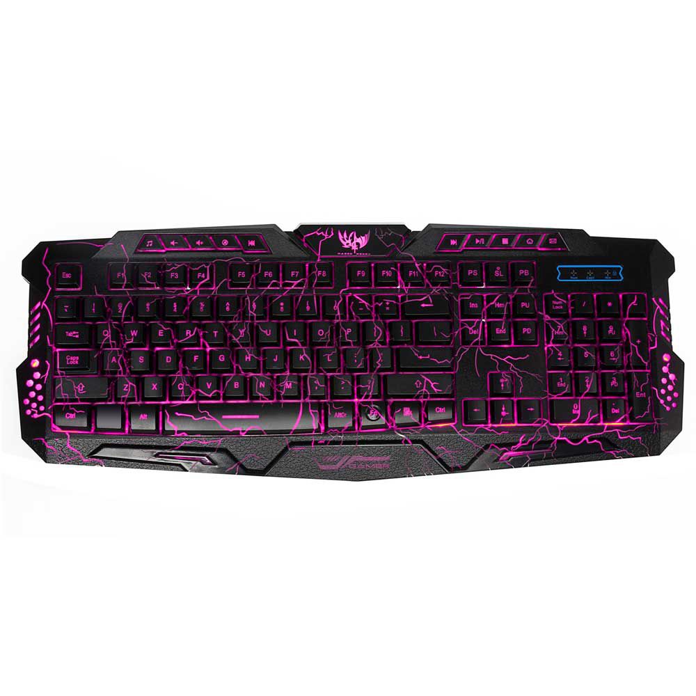 A878 114-Key LED Backlit Wired USB Gaming Keyboard with Cracking Pattern Black