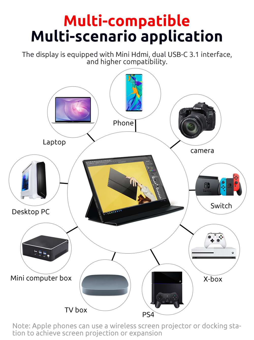 AOSIMAN ASM-125UC Portable Monitor 12.5 inch IPS Touch Screen 100% sRGB HDR 4K Full Metal Body Dual type-C+mini HDMI