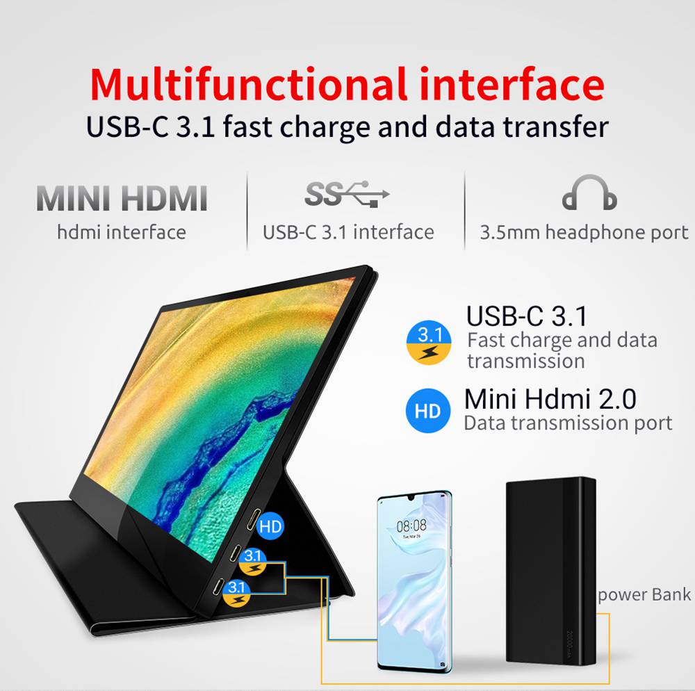 AOSIMAN ASM-125UC Portable Monitor 12.5 inch IPS Touch Screen 100% sRGB HDR 4K Full Metal Body Dual type-C+mini HDMI