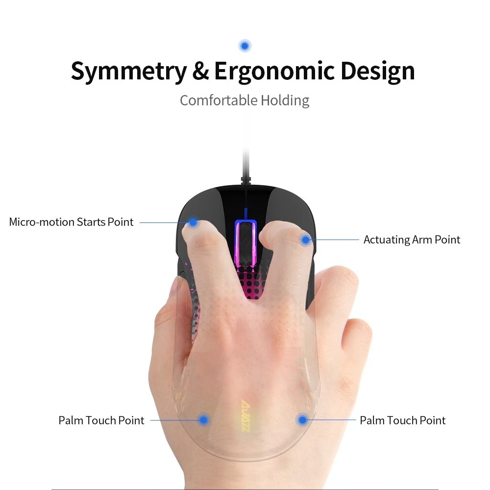 Ajazz AJ358 Wired USB Colorful Backlight Gaming Mouse 10000DPI PMW3325 Chip 8 Button - Pink