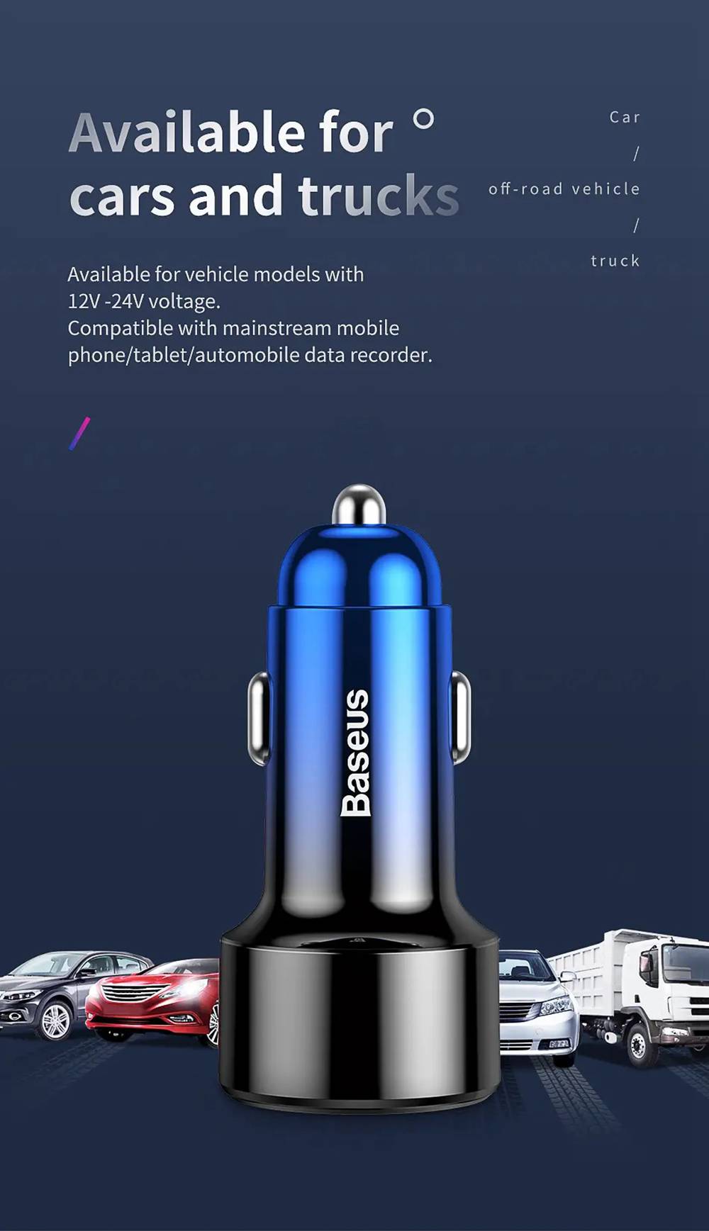 Baseus 45W Car Fast Charger Dual SCP Dual USB Port Gray