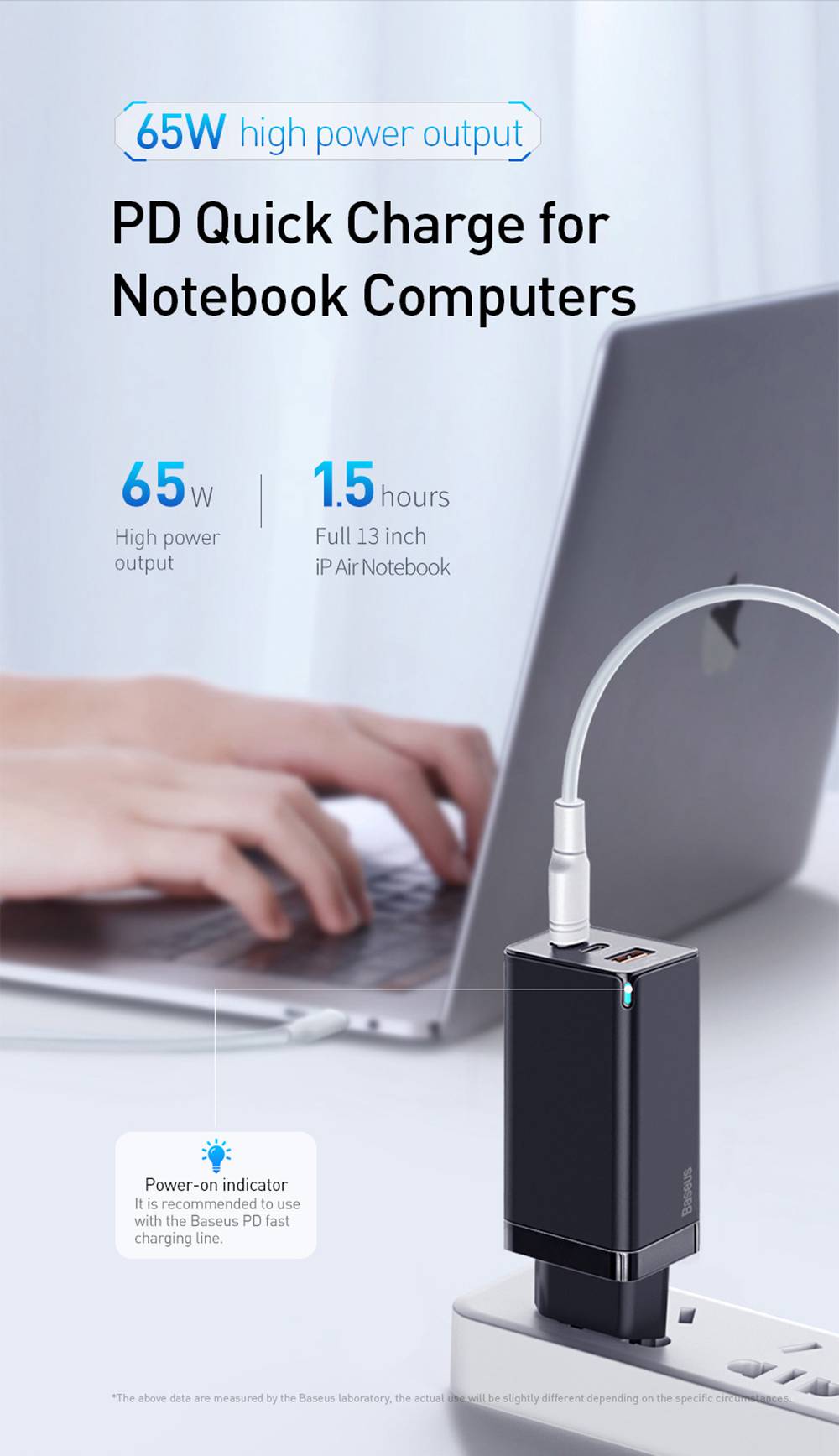 Baseus GaN 65W QC4.0 PD3.0 Triple Output 2*Type-C 1*USB Mini Wall Charger Universal Travel Charger for Samsung S10 iPhone 11 Pro Max  HUAWEI P30 Pro Xiaomi K20 Pro US Plug - Black