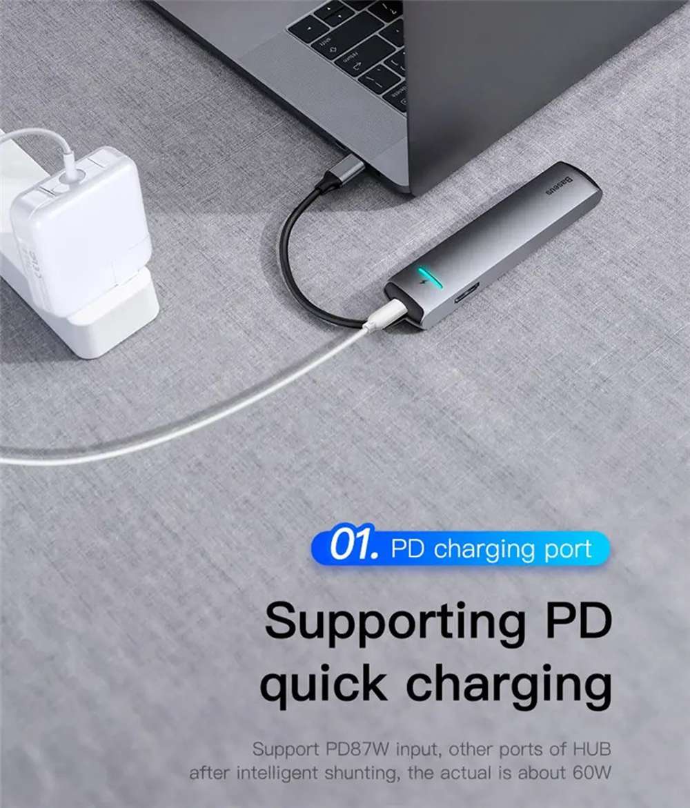 Baseus CAHUB-J0G Smart 6-In-1 HUB Adapter Grey