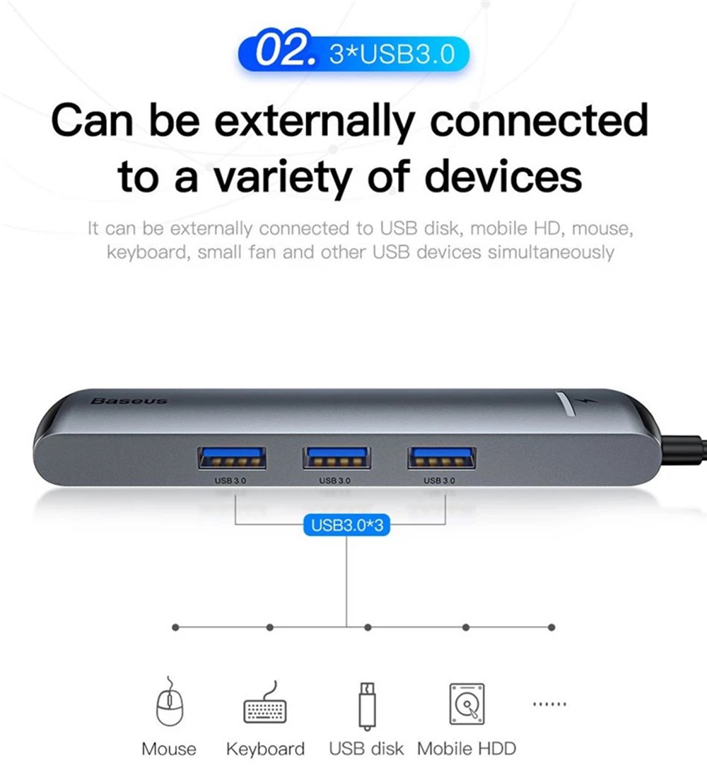 Baseus CAHUB-J0G Smart 6-In-1 HUB Adapter Grey