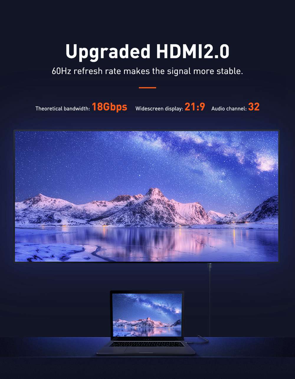 Baseus Cafule 1m Audio Video Conversion Cable 4K 60Hz Resolution HDMI2.0 Signal Transmission - Black