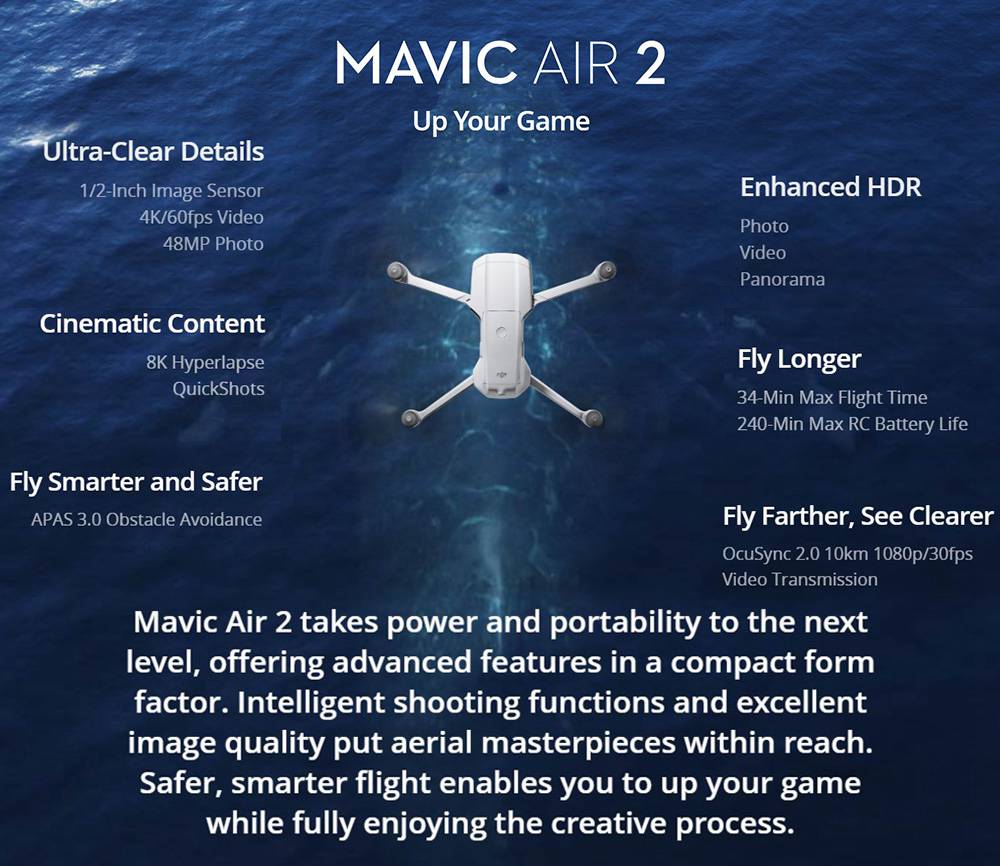 DJI Mavic Air 2 10KM 1080P FPV 4K Camera 3-Axis Gimbal 8K Hyperlapse 34mins Flight Time - Fly More Combo