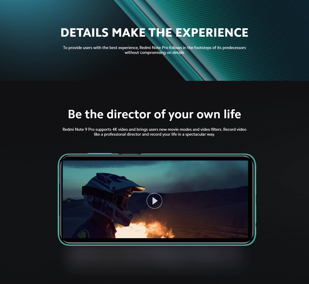 Xiaomi Redmi Note 9 Pro Global Version 6.67" DotDisplay 4G LTE Smartphone Qualcomm Snapdragon 720G 6GB RAM 128GB ROM Android 10.0 Quad Rear Camera 5020mAh Battery 30W Fast Charging Dual SIM Dual Standby - Glacier White