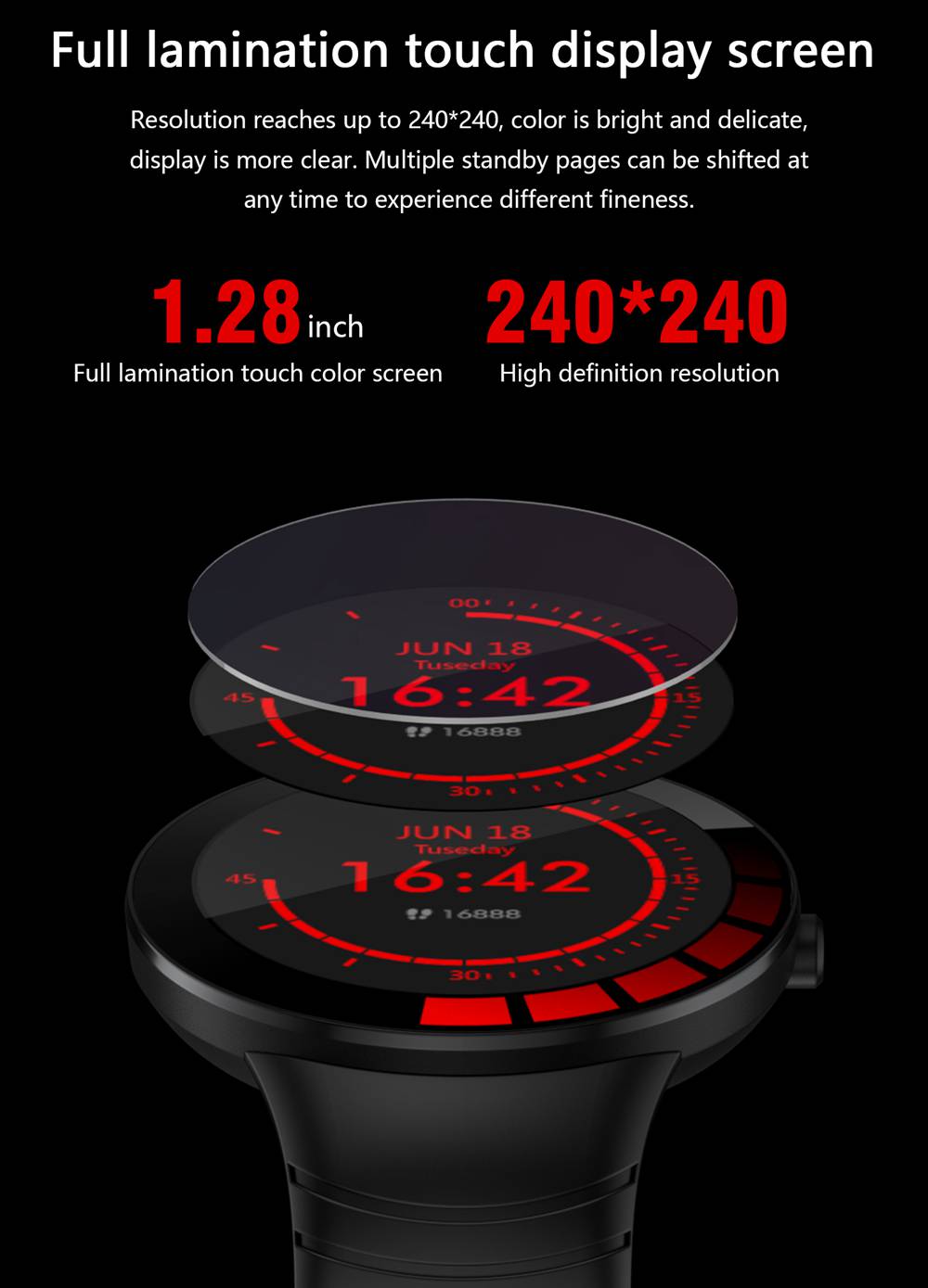 Makibes E3 Smart Watch 1.28 Inch IPS Screen IP67 Heart Rate Blood Pressure Monitor TPU Strap - Black