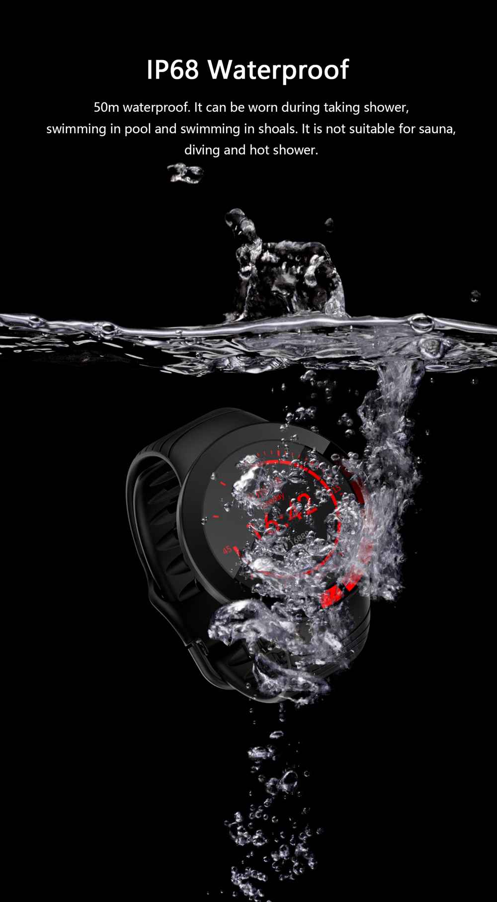 Makibes E3 Smart Watch 1.28 Inch IPS Screen IP67 Heart Rate Blood Pressure Monitor TPU Strap - Black