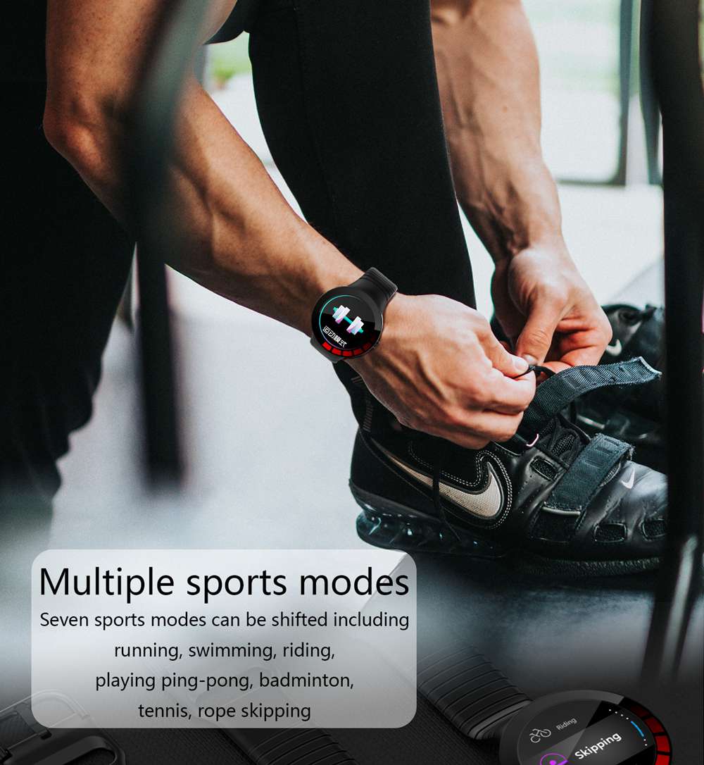 Makibes E3 Smart Watch 1.28 Inch IPS Screen IP67 Heart Rate Blood Pressure Monitor TPU Strap - Black