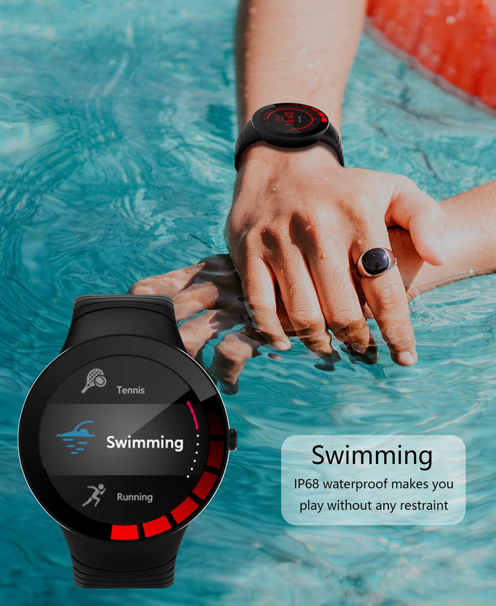 Makibes E3 Smart Watch 1.28 Inch IPS Screen IP67 Heart Rate Blood Pressure Monitor TPU Strap - Black