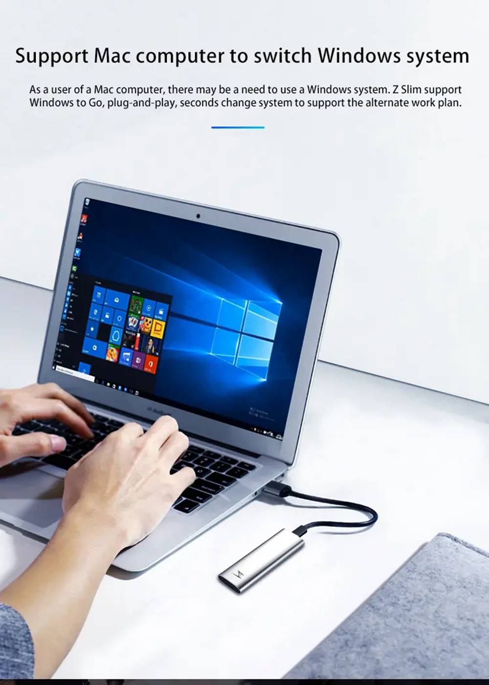 Netac Z Slim 1TB Type-C Interface USB 3.1 Portable Mobile SSD 430MB/s Transfer Speed Support Mac Computer To Switch Windows System - Silver