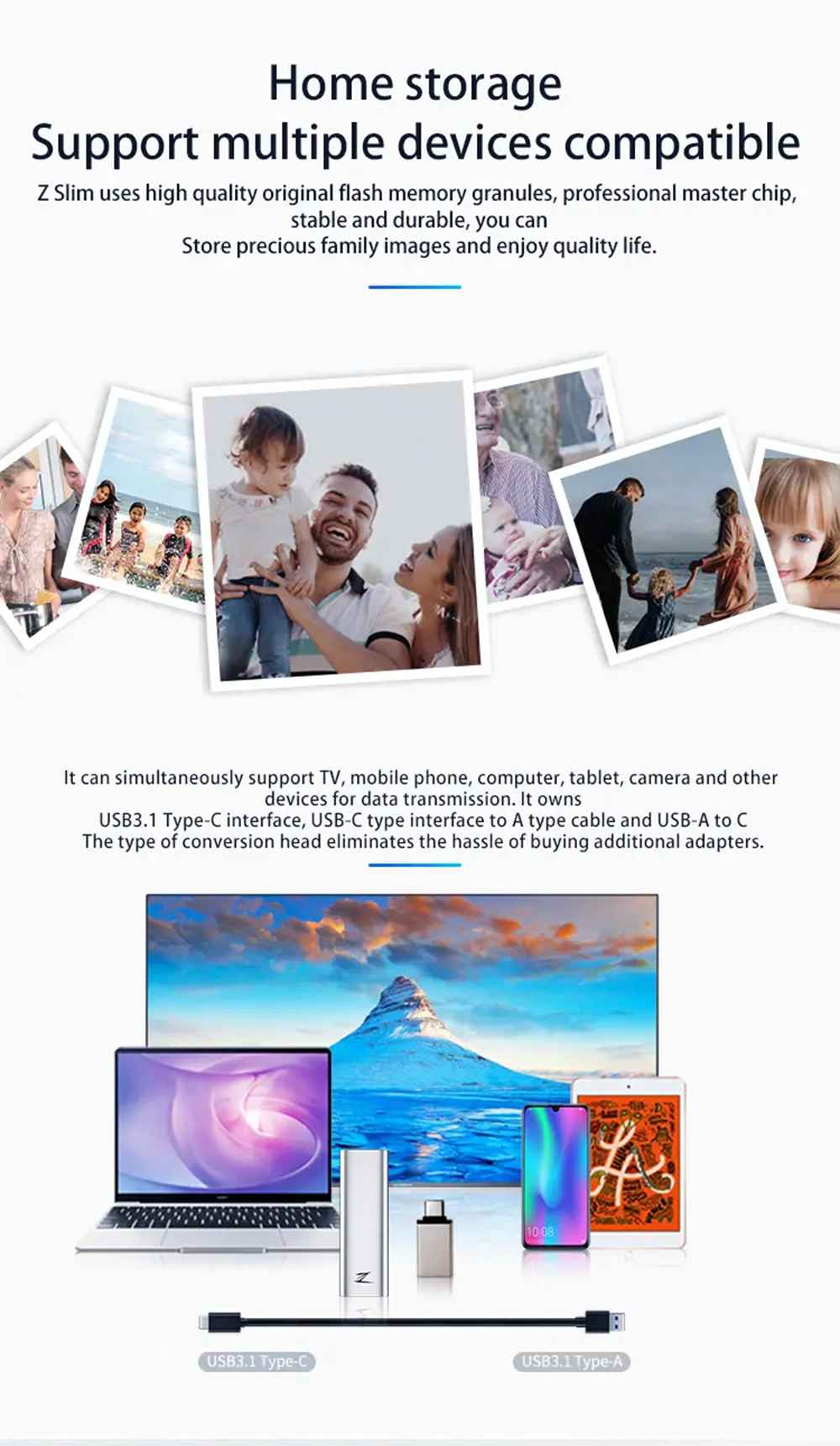 Netac Z Slim 1TB Type-C Interface USB 3.1 Portable Mobile SSD 430MB/s Transfer Speed Support Mac Computer To Switch Windows System - Silver