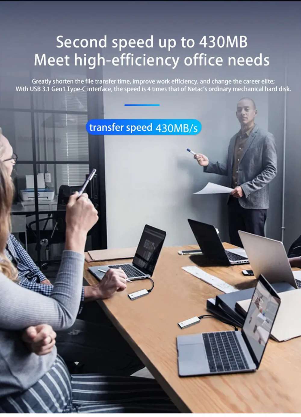 Netac Z Slim 1TB Type-C Interface USB 3.1 Portable Mobile SSD 430MB/s Transfer Speed Support Mac Computer To Switch Windows System - Silver