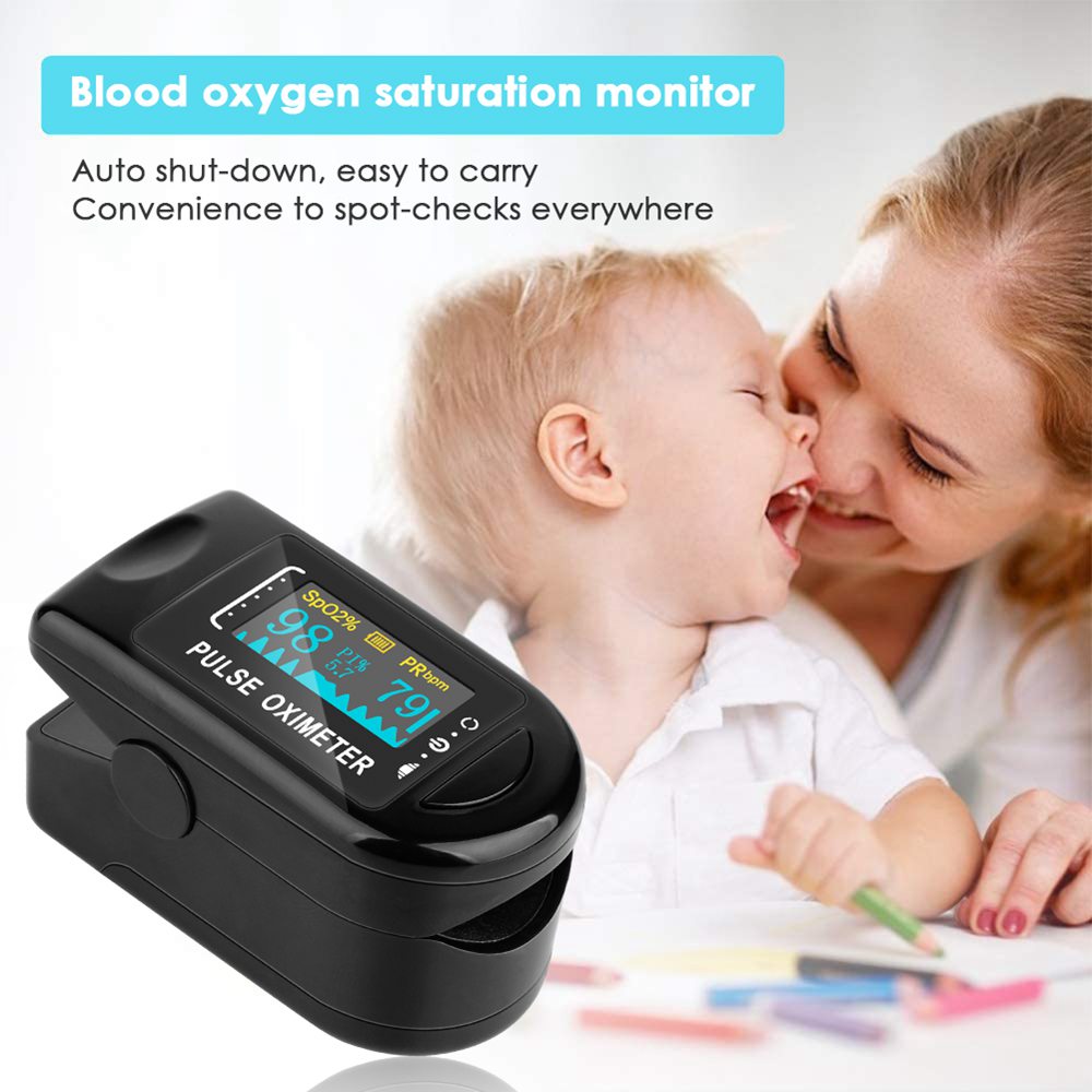 Portable Fingertip Oximeter Blood Oxygen Heart Rate Monitor LED Display With Alarm System - Black