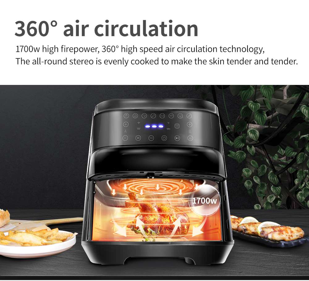 Proscenic T21 Smart Electric Air Fryer 1700W Oil-free Non-stick Pan Voice Control LED Touch Screen - Black