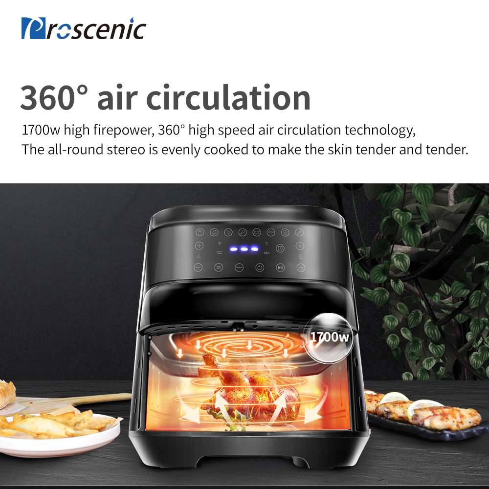 Proscenic T21 Smart Electric Air Fryer 1700W Oil-free Non-stick Pan Voice Control LED Touch Screen - Black