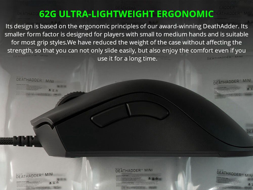 Razer DeathAdder V2 Mini RGB Gaming Mouse 8500DPI 6 Programmable Buttons 62g Ultralight - Black