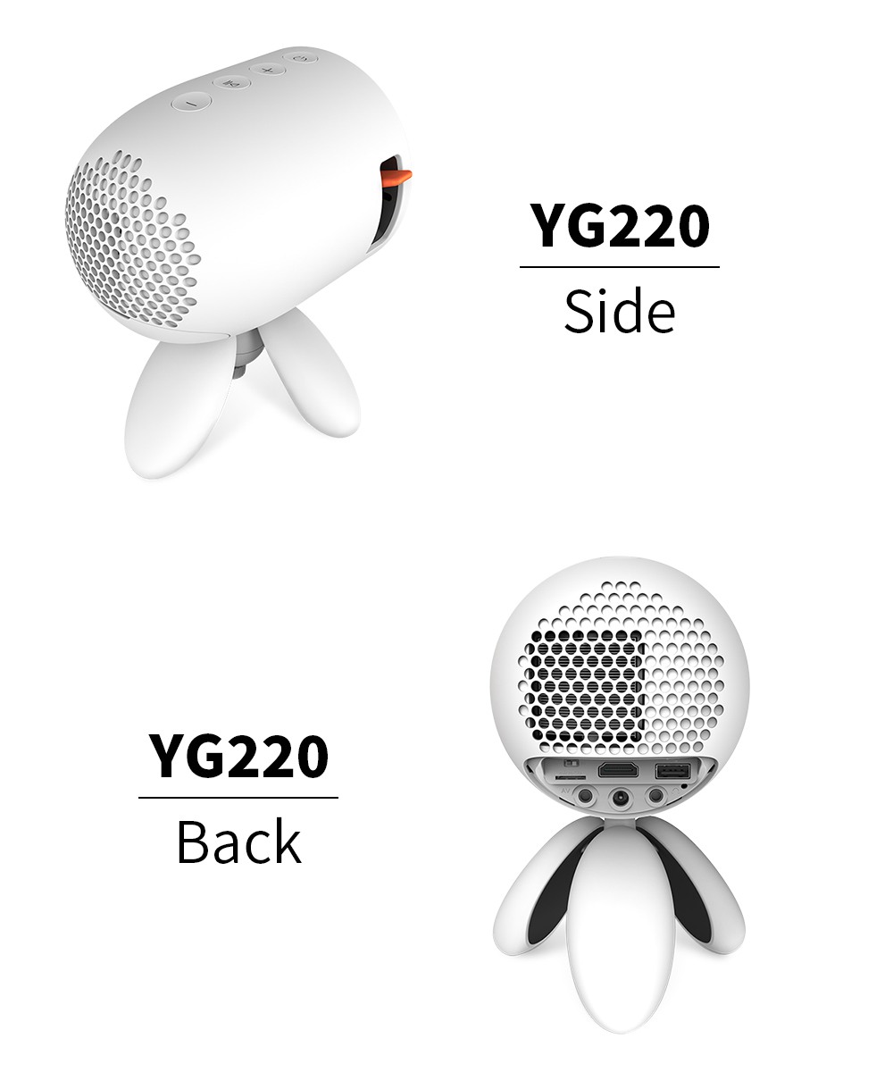 YG220 Mini Pocket Projector 480*320P Supports 1080P HDMI AV SD USB Compatible with Fire TV Stick/PS4/USB/HDMI/SD/AV
