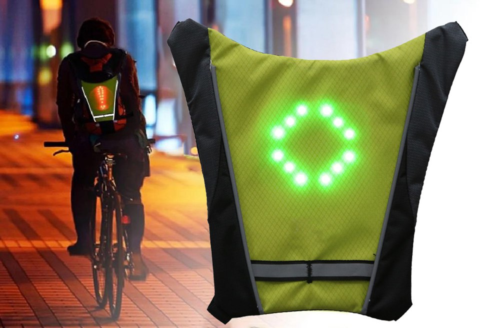 YKBA- B0011 Cycling LED Signals Warning Vest Remote Control USB Charging - Green