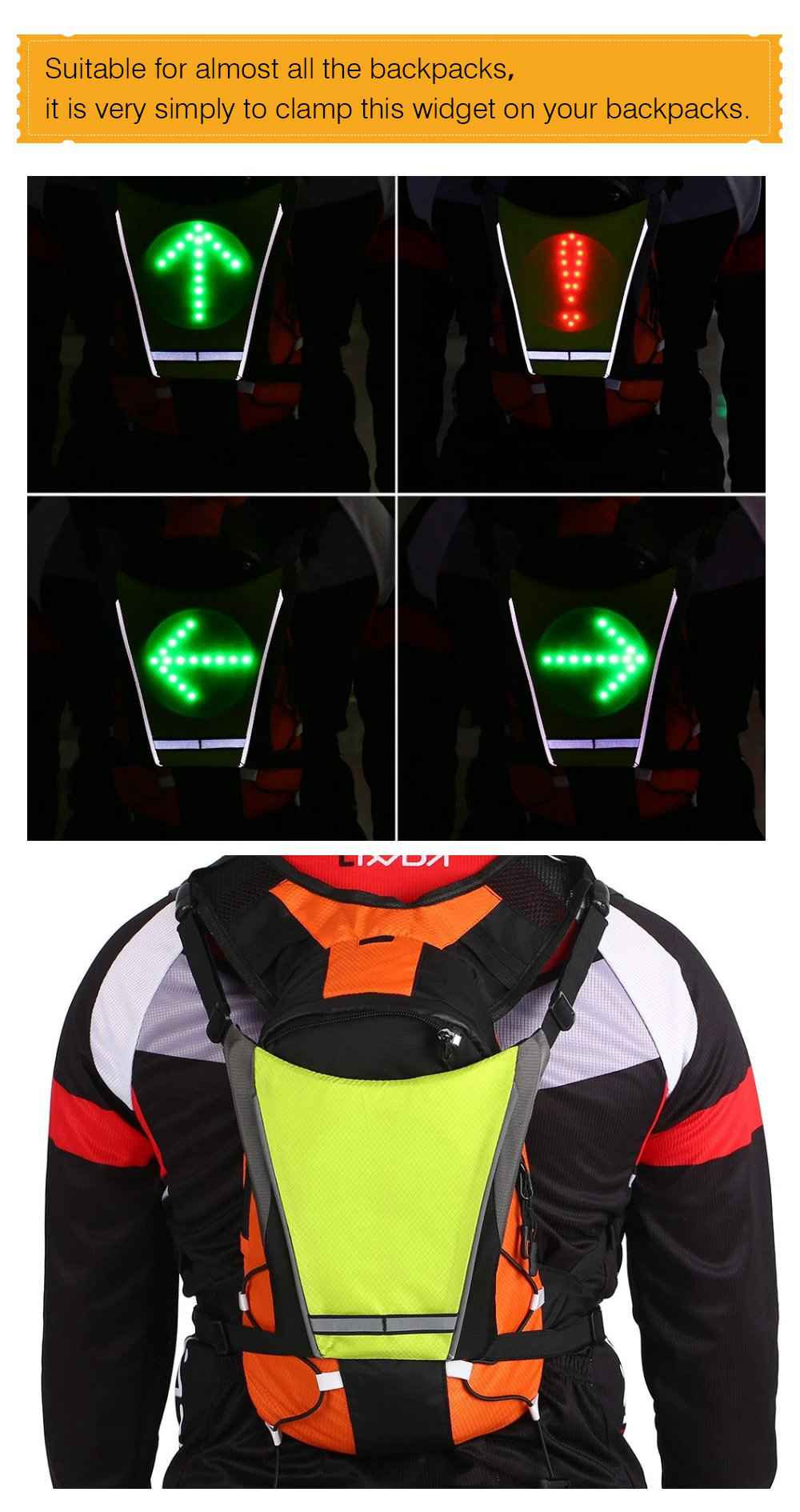 YKBA- B0011 Cycling LED Signals Warning Vest Remote Control USB Charging - Green