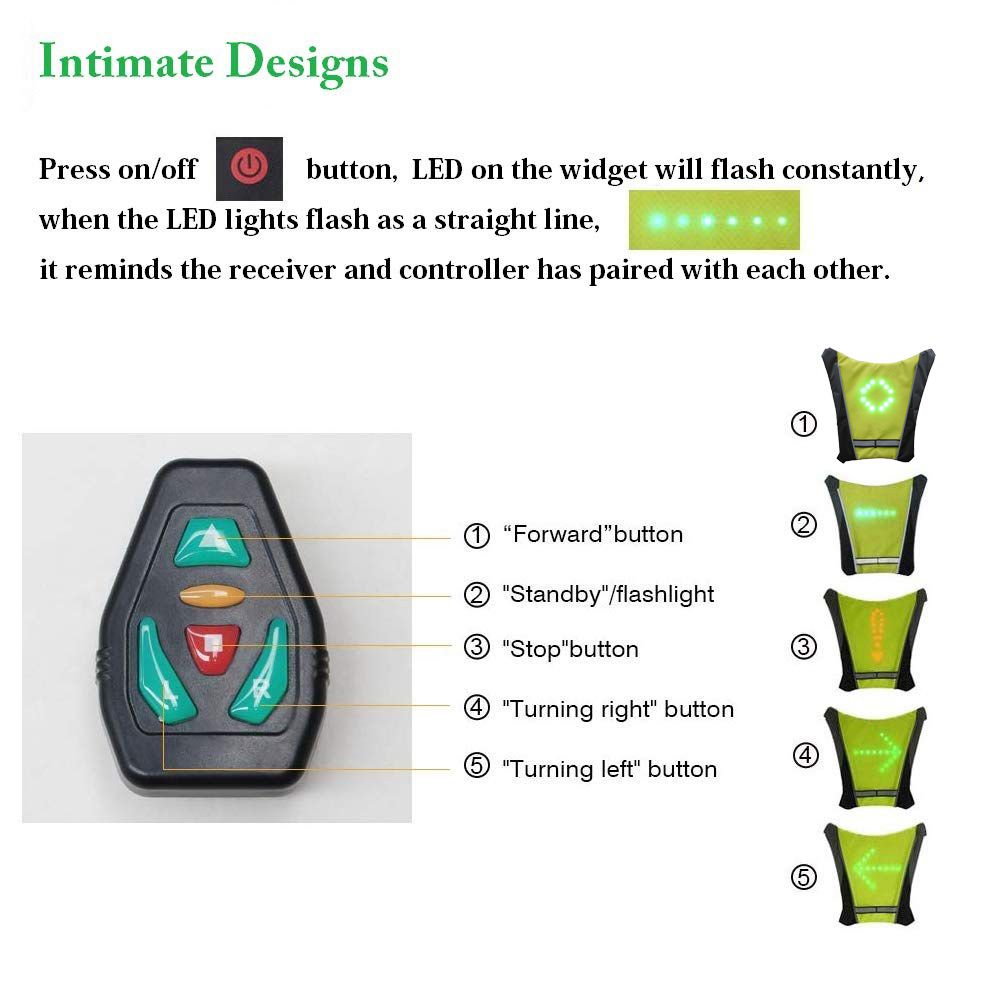 YKBA- B0011 Cycling LED Signals Warning Vest Remote Control USB Charging - Green