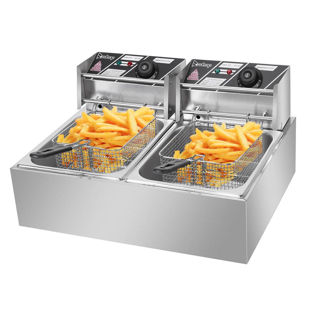 ZOKOP EH82 Stainless Steel Dual Cylinder Electric Fryer Silver