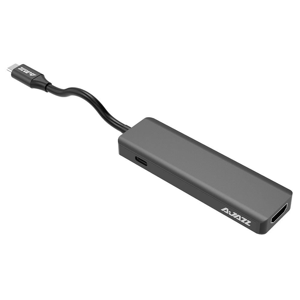 Ajazz AT101PH 5-in-1 Type-C To 3 x USB 3.0 + PD Fast Charge + 4K HDMI Adapter HUB Support OTG For iP Laptops / Windows 10 / Google Chrome OS Smartphone Tablet - Black